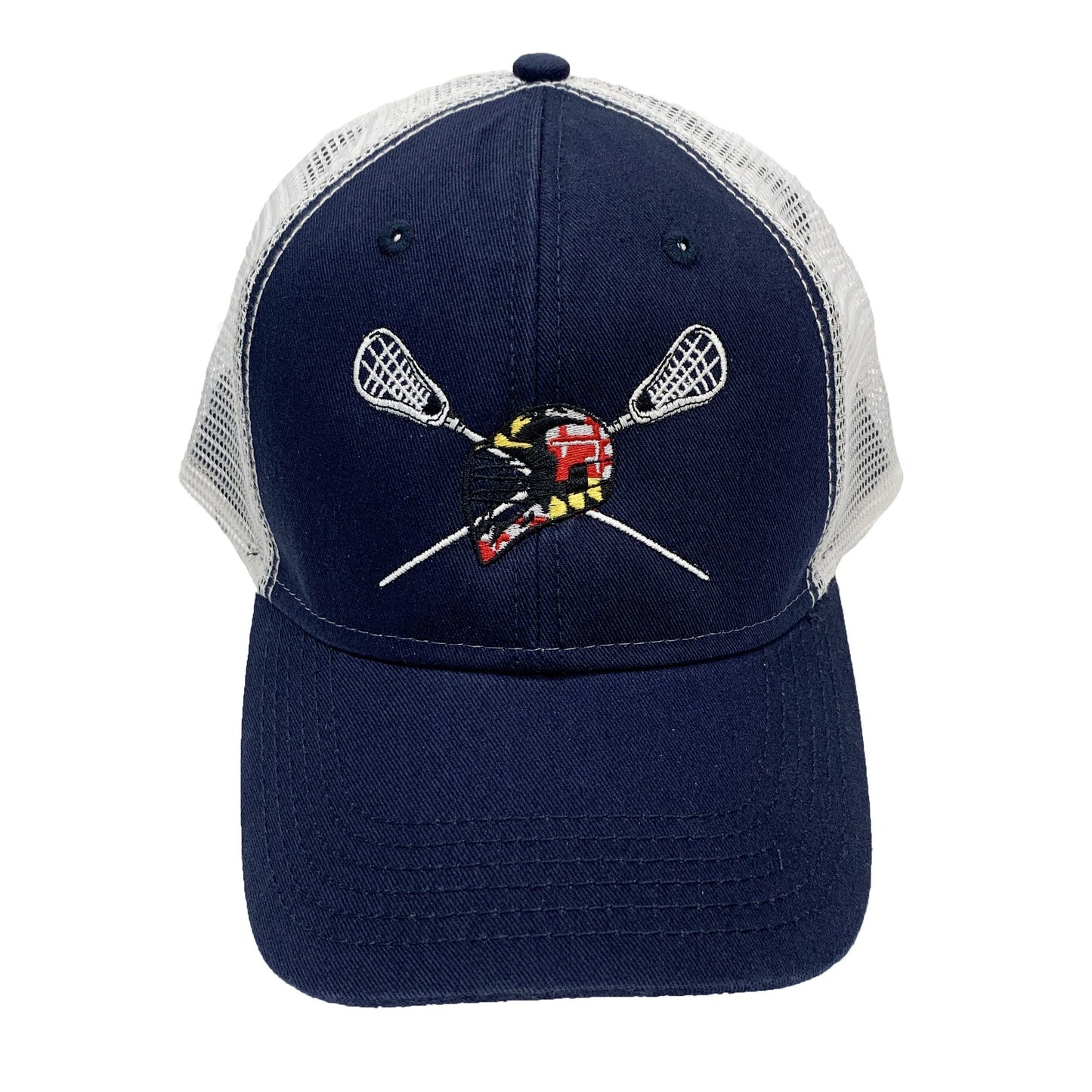 Maryland Lacrosse Sticks & Helmet (Navy & White) / Trucker Hat - Route One Apparel
