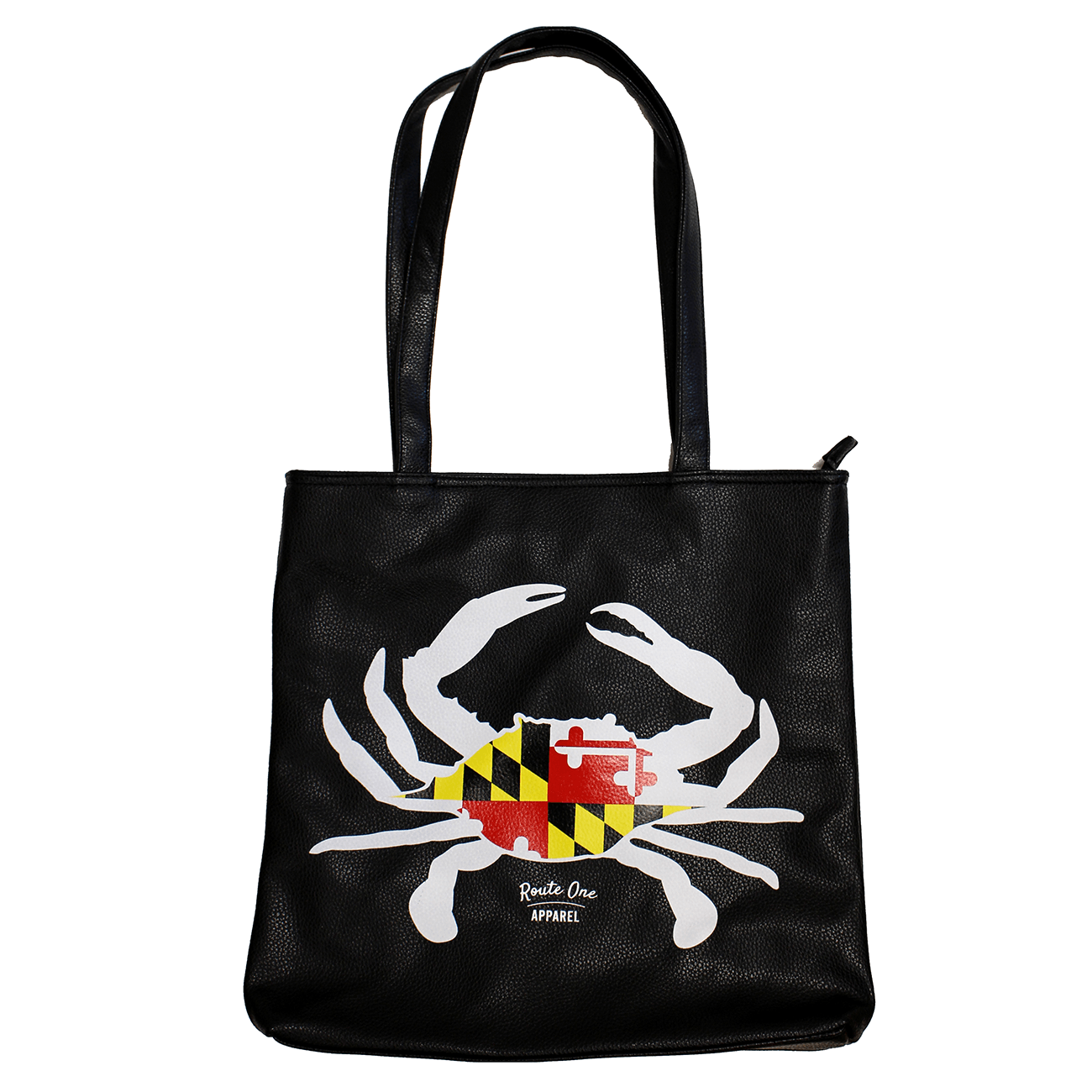 Maryland Flag Crab (Black) / Vegan Leather Tote Bag - Route One Apparel