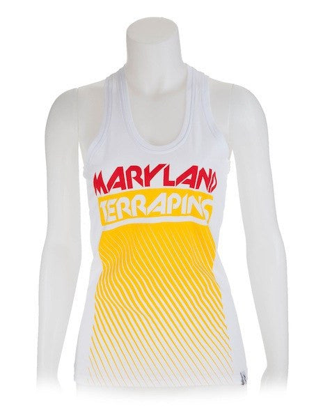 Maryland Terrapins Ladies Fade Out Racer Back (White) / Tank - Route One Apparel