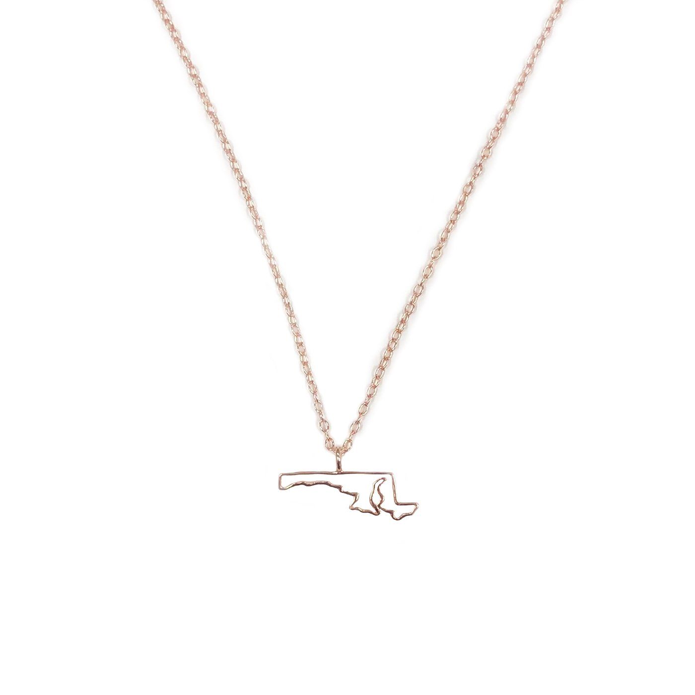 Dainty Outline State of Maryland (Rose Gold) / Necklace - Route One Apparel