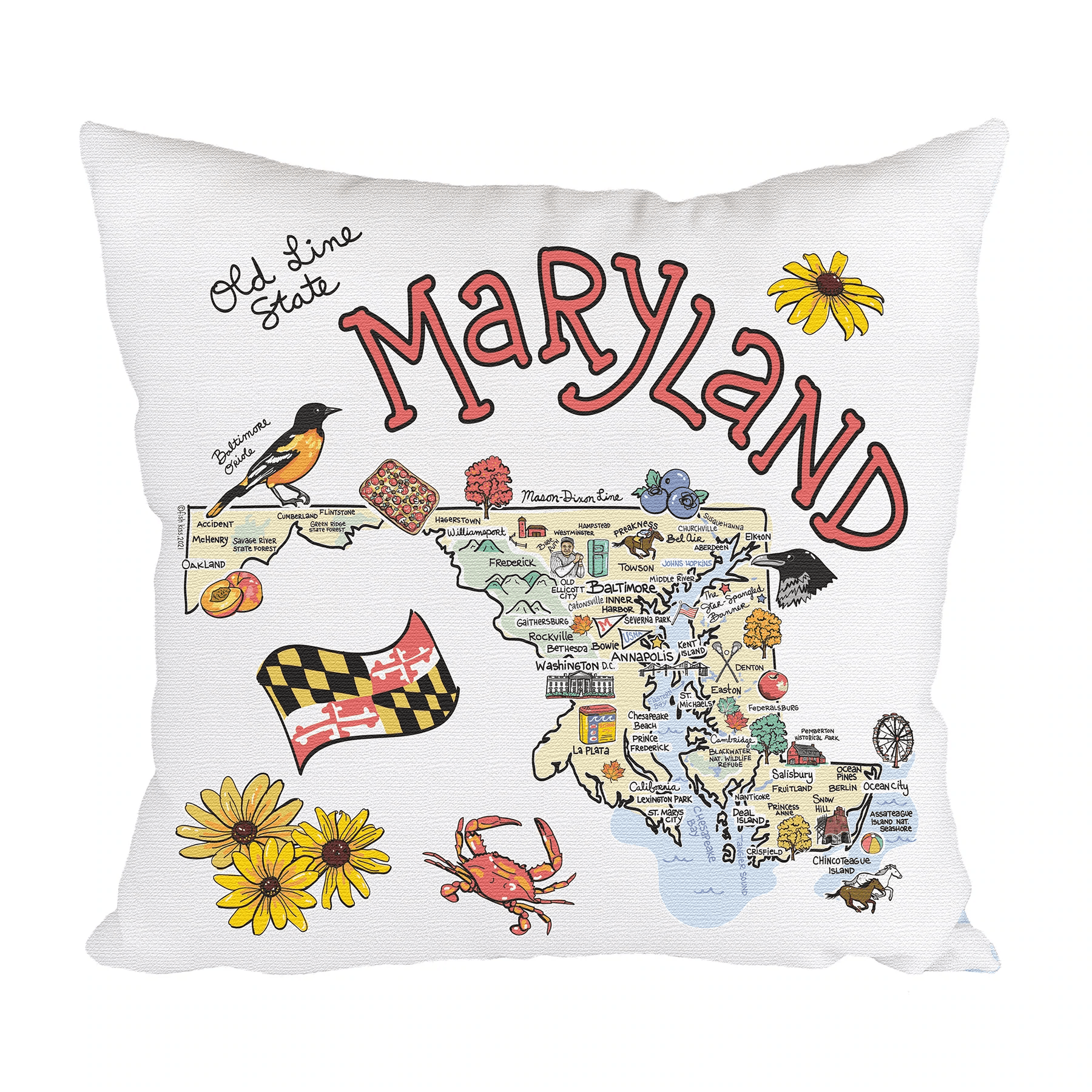 Fish Kiss Maryland Map / Throw Pillow