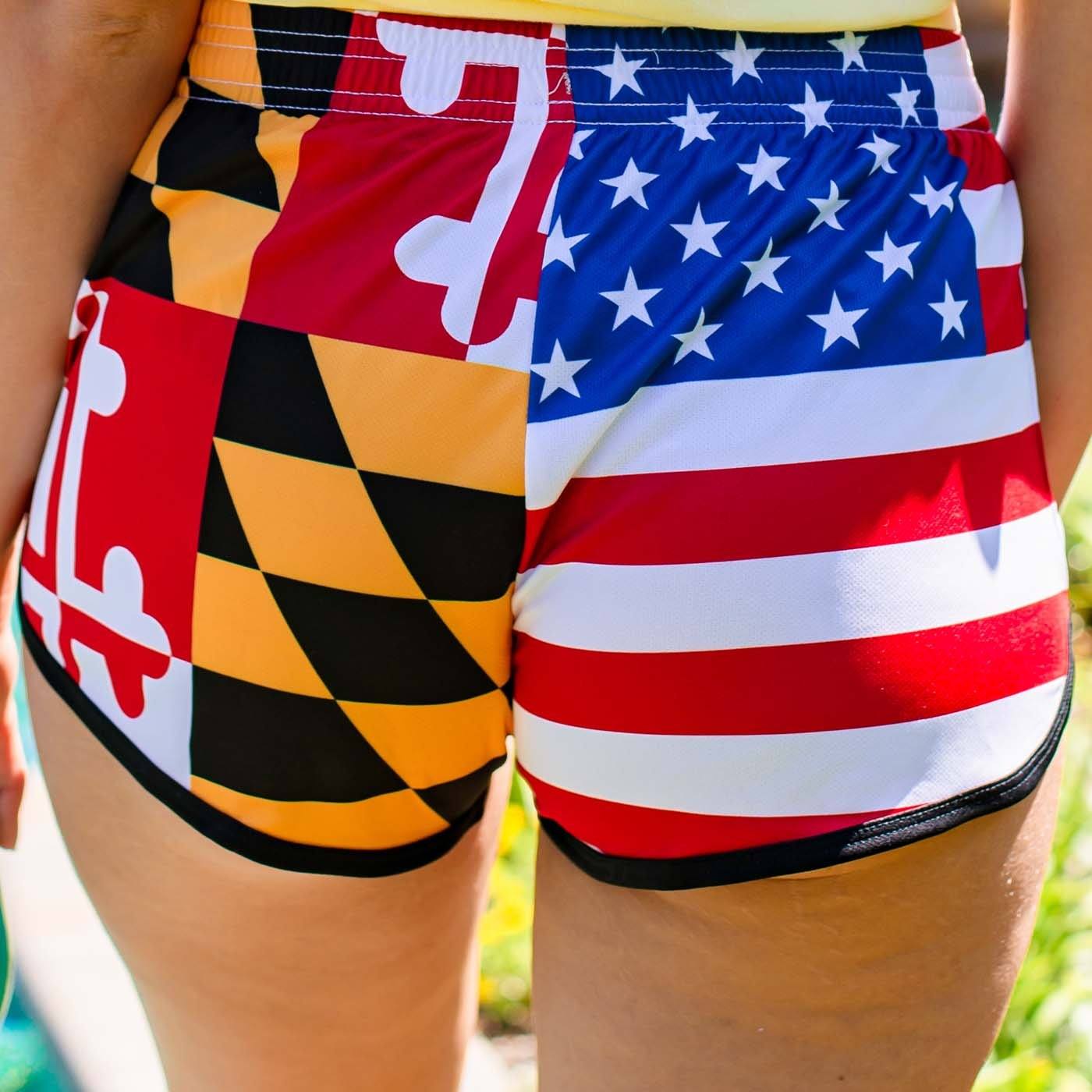 Maryland & American Flag / Athletic Shorts (Women) - Route One Apparel