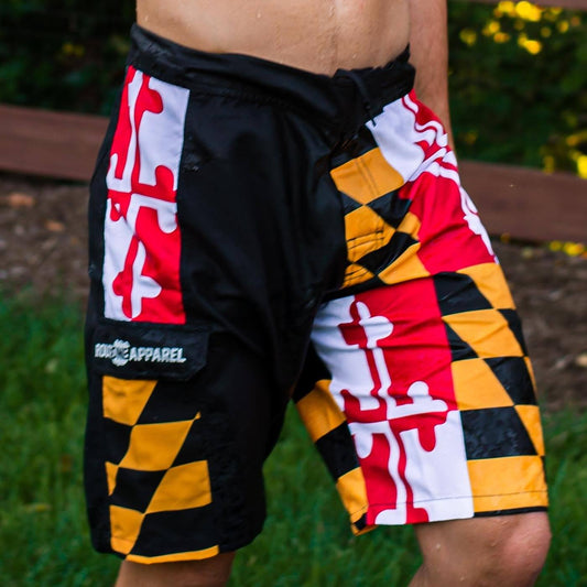 Maryland Flag (Black) / Board Shorts - Route One Apparel