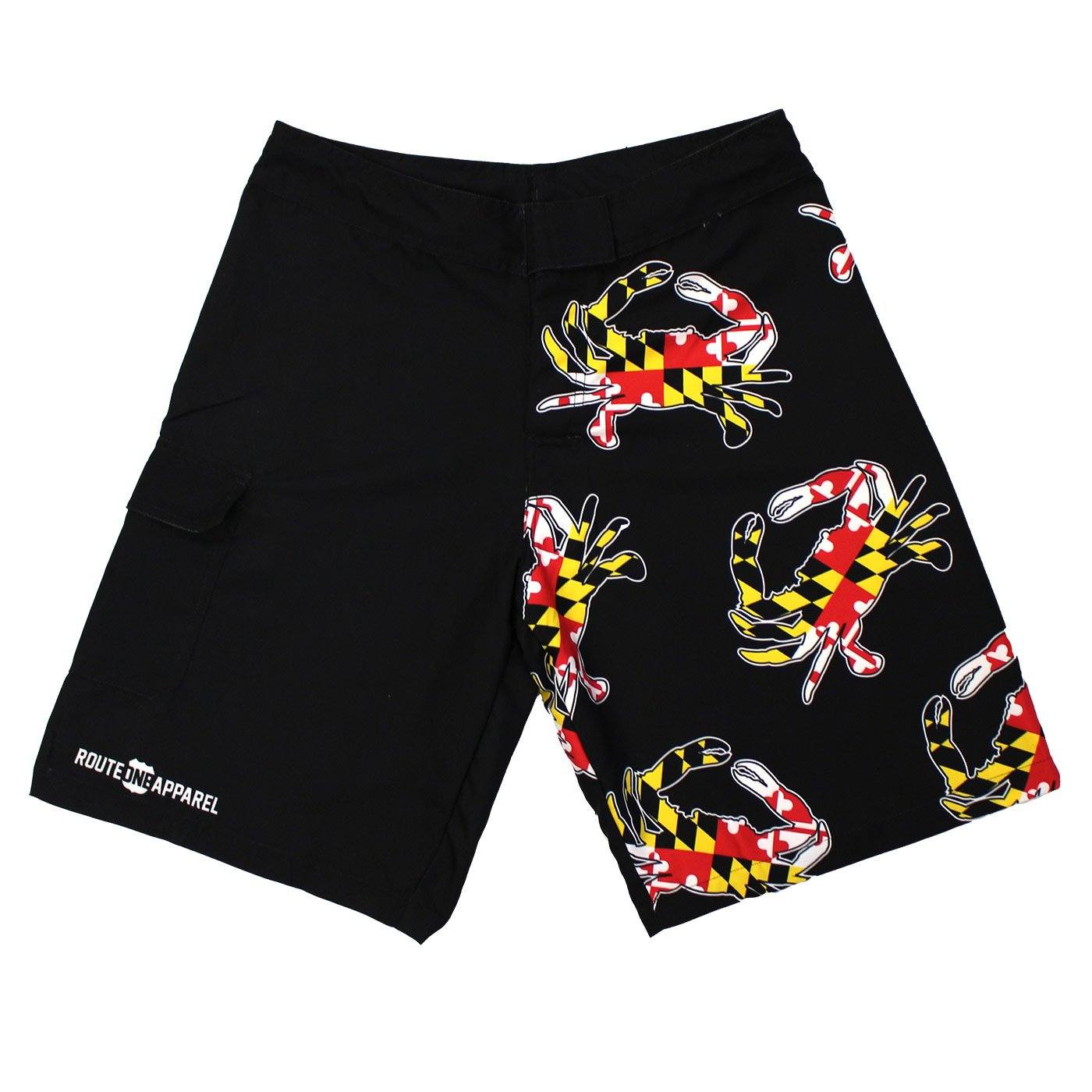 Maryland Full Flag Crab (Black) / Board Shorts - Route One Apparel