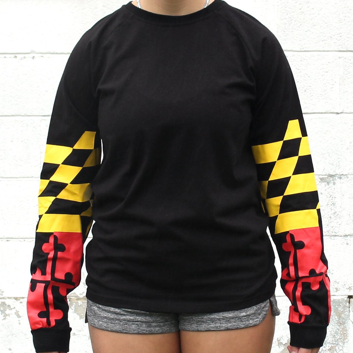 Maryland Flag Sleeve Print (Black) / Long Sleeve Shirt - Route One Apparel