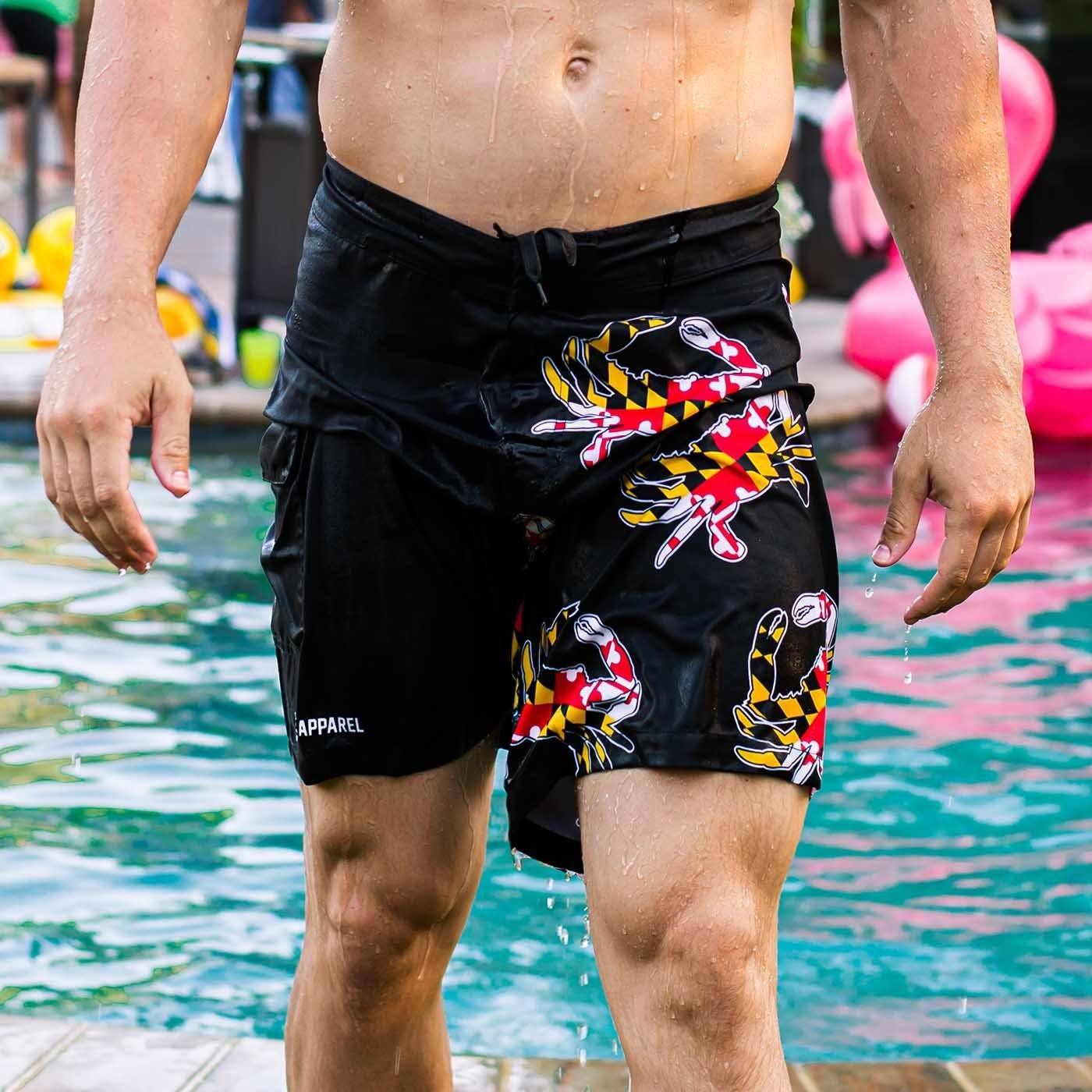 Maryland Full Flag Crab (Black) / Board Shorts - Route One Apparel