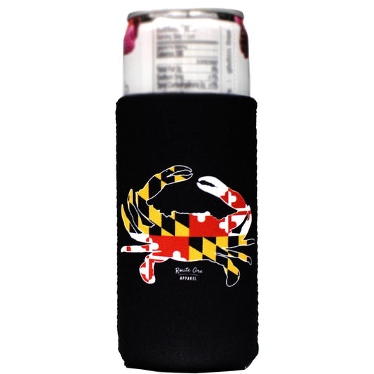 Maryland Full Flag Crab (Black) / Slim Can Cooler - Route One Apparel