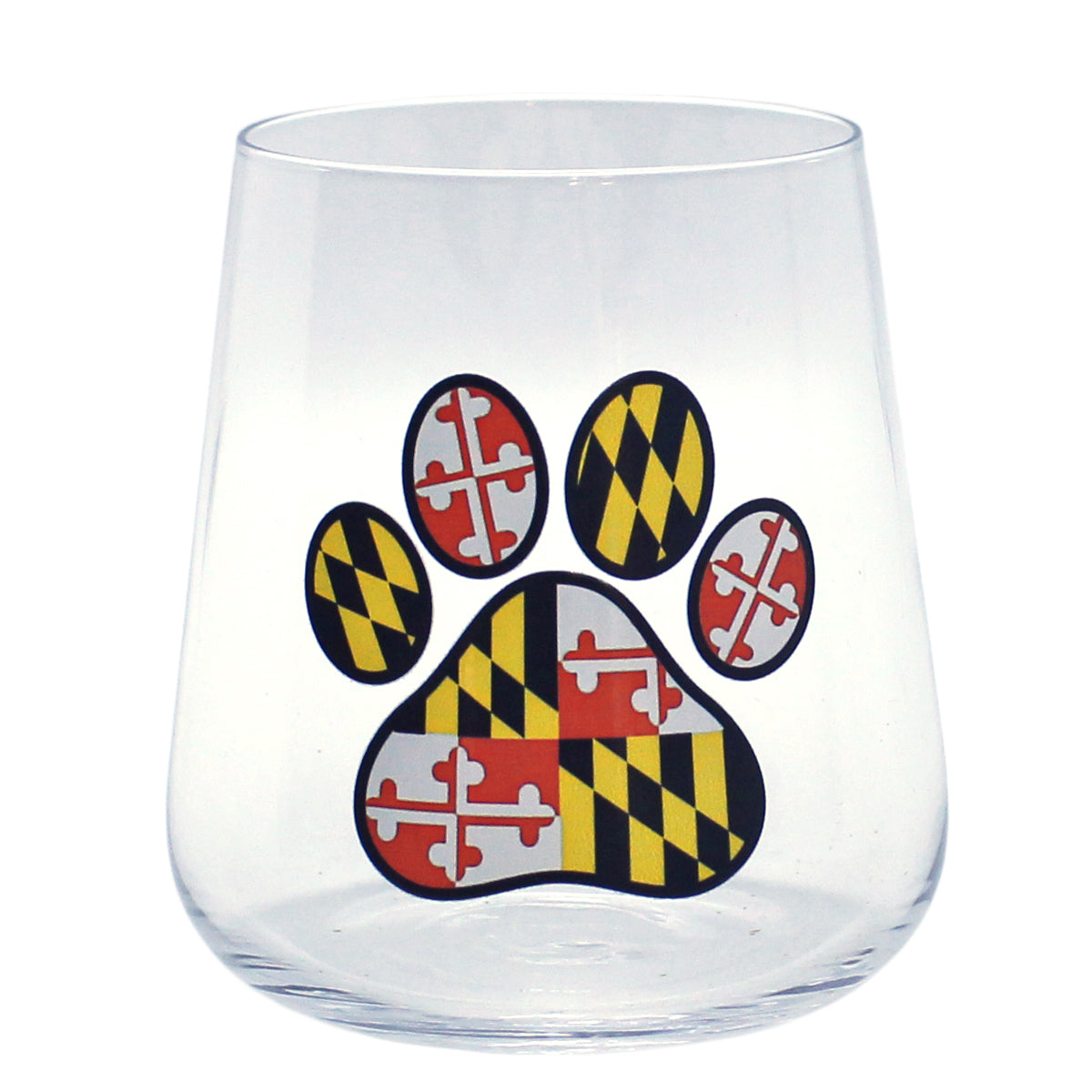 Maryland Paw Print / Stemless Wine Glass - Route One Apparel