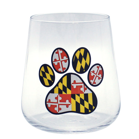 Maryland Paw Print / Stemless Wine Glass - Route One Apparel