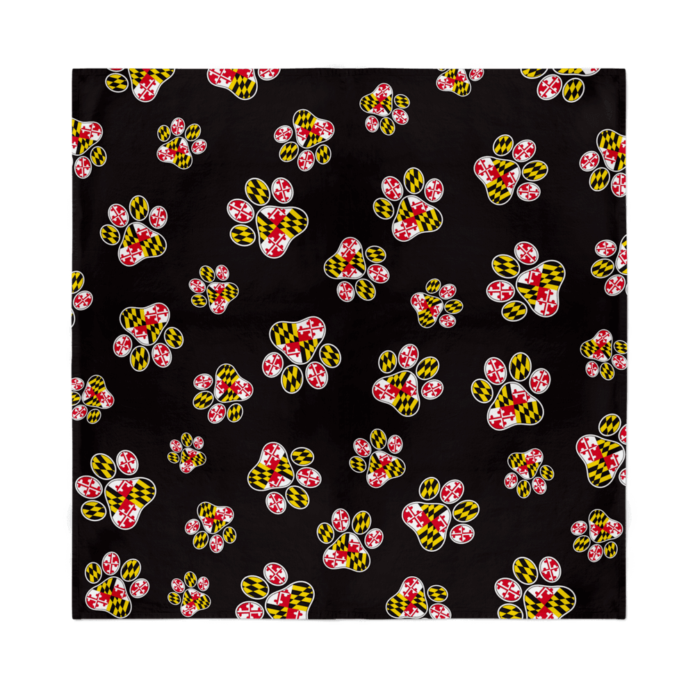 Maryland Paw Print Pattern (Black) / Bandana (22 x 22 inch) - Route One Apparel