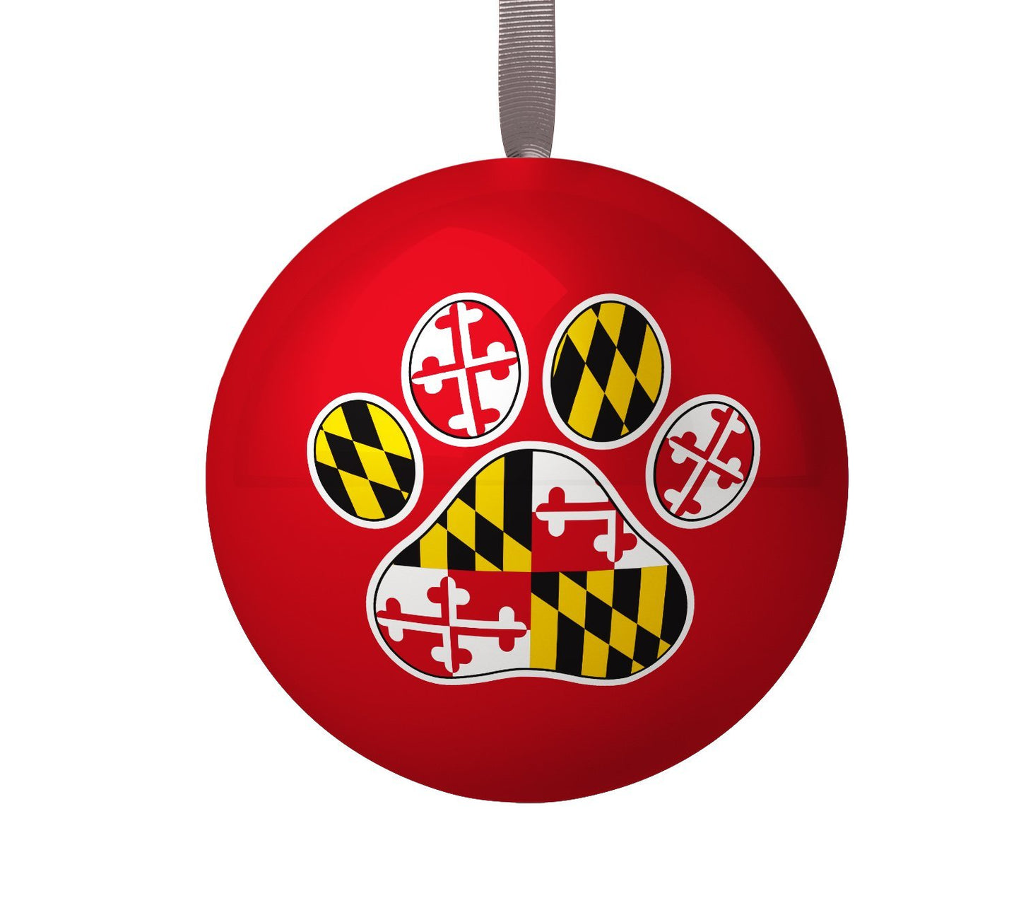 Maryland Paw Print (Red) / Tin Ball Ornament - Route One Apparel