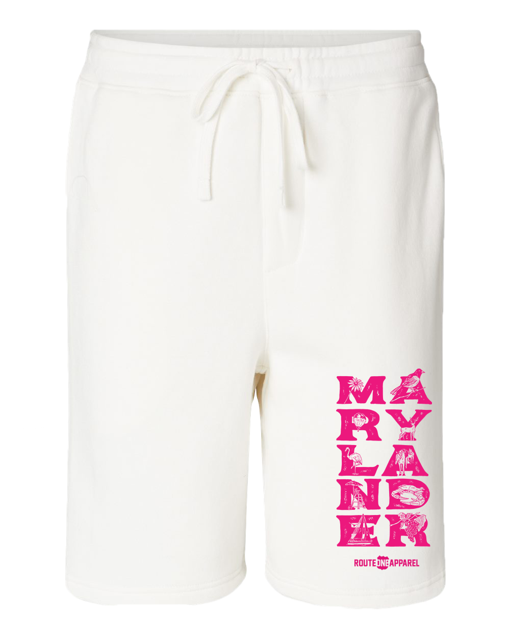 Marylander Stacked (White) / Sweatshorts - Route One Apparel