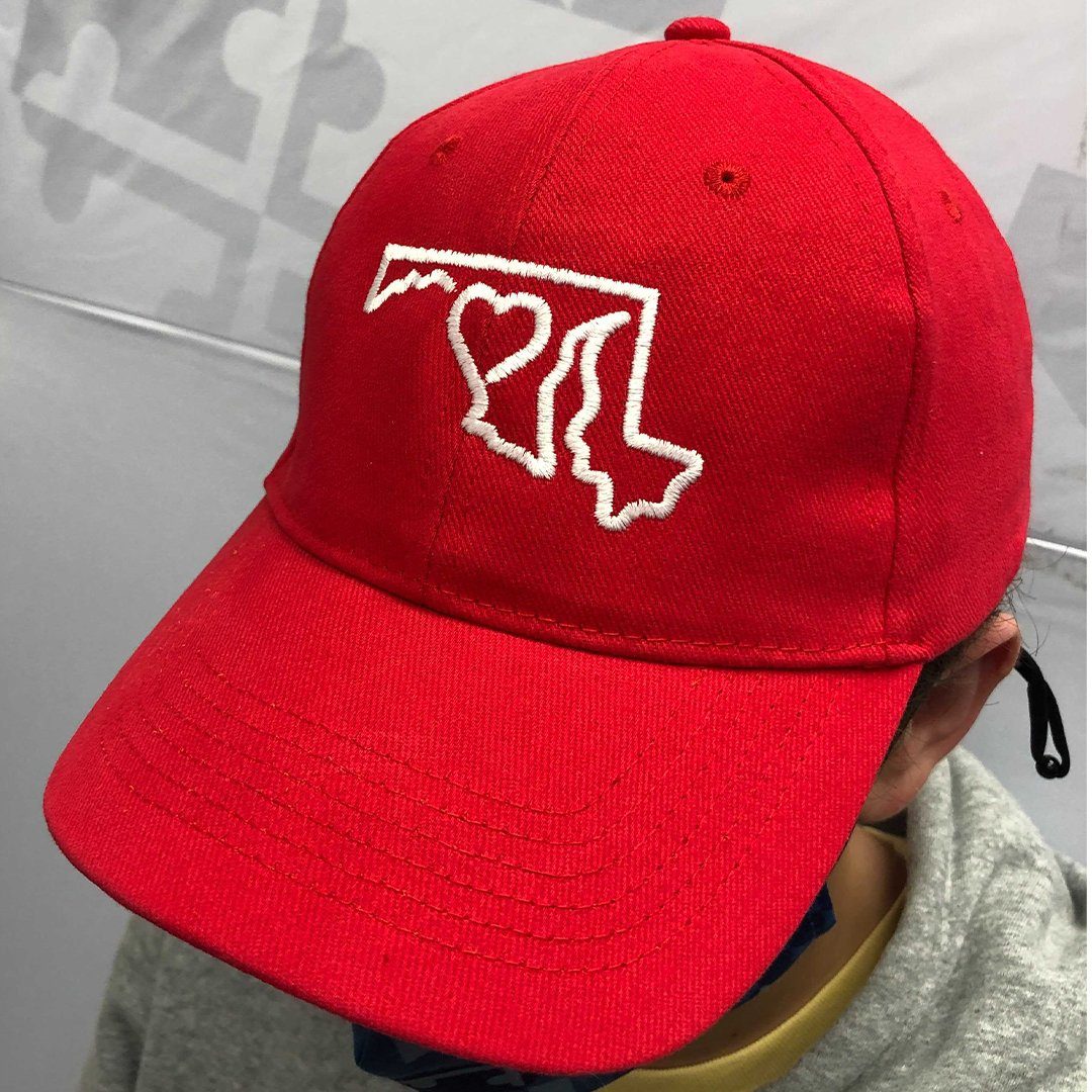 Maryland State Outline with Heart (Red) / Baseball Hat - Route One Apparel