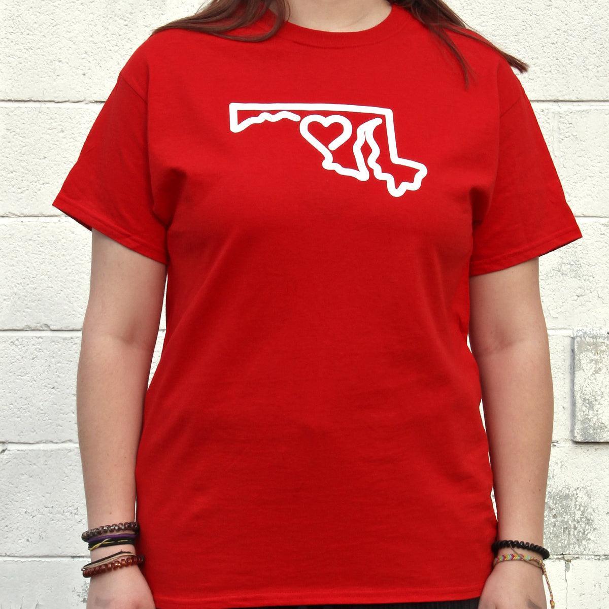 Maryland State Outline with Heart (Red) / Shirt - Route One Apparel