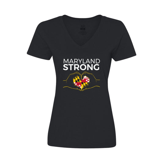 Maryland Strong (Black) / Ladies V-Neck Shirt - Route One Apparel