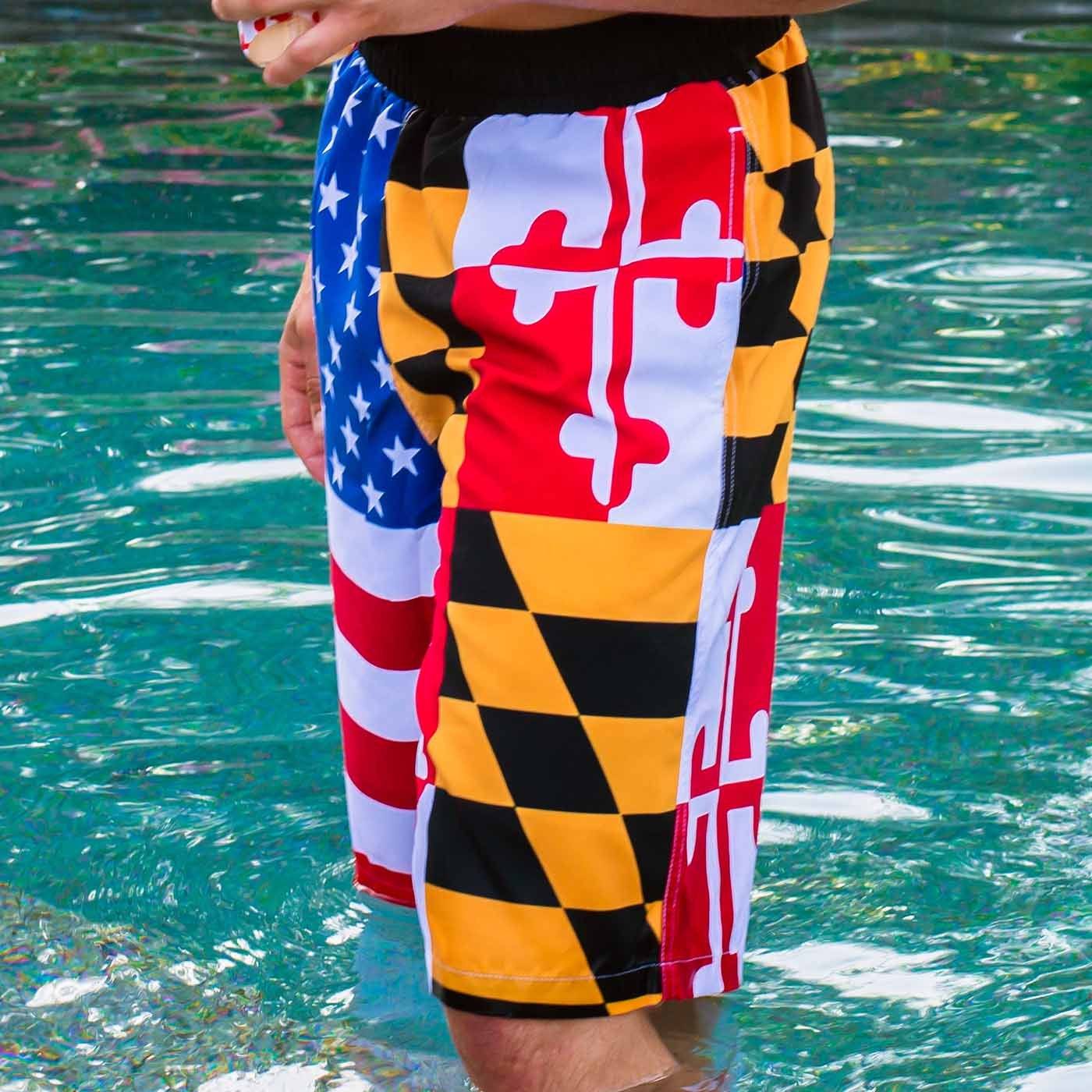 Maryland & American Flag / Board Shorts - Route One Apparel