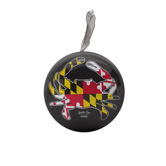 Maryland Full Flag Crab (Black) / Tin Ball Ornament - Route One Apparel