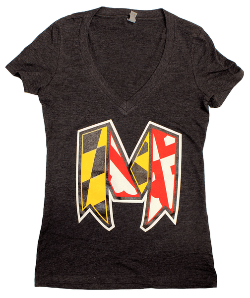 Maryland Ribbon (Charcoal Grey) / Ladies V-Neck Shirt - Route One Apparel