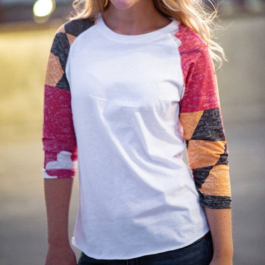 Maryland Flag Sleeves / Ladies Burnout Baseball Tee - Route One Apparel