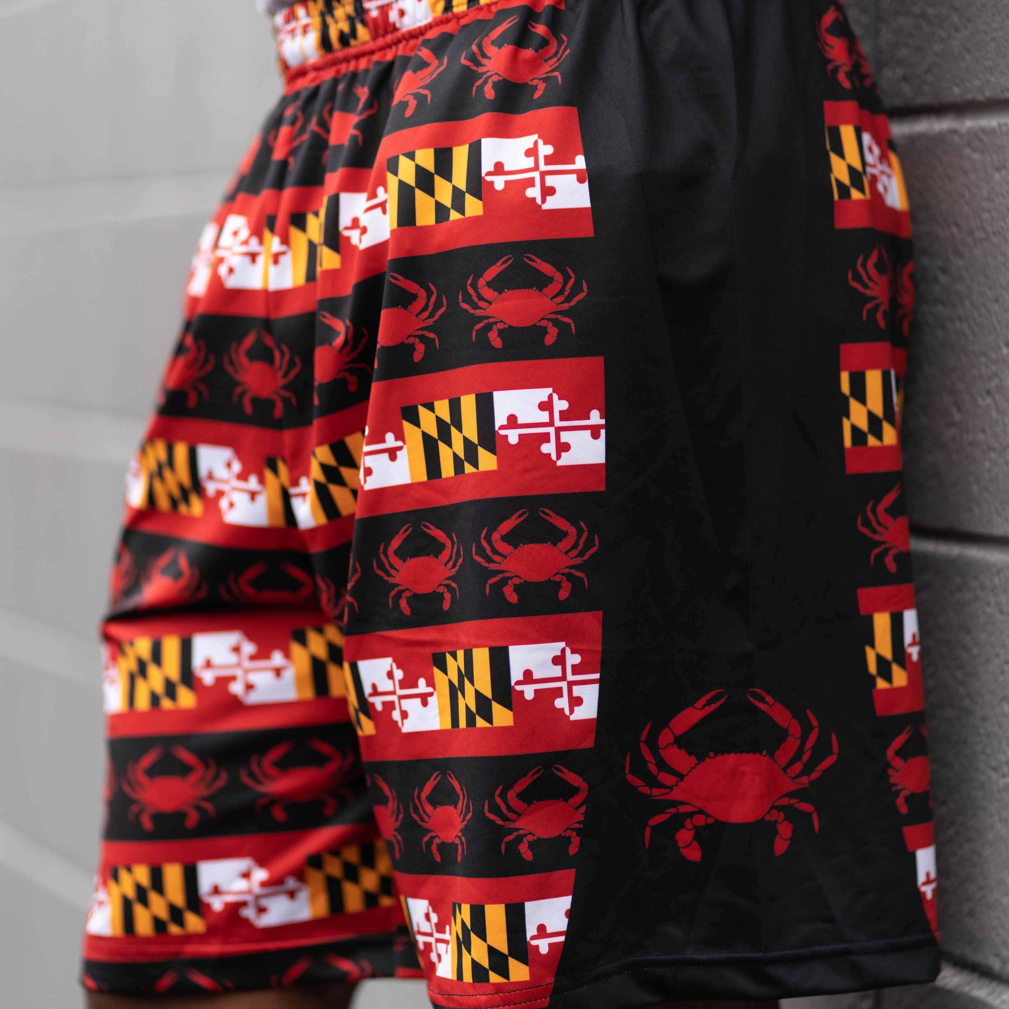 Maryland Flag and Crab Stripe (Black) / Running Shorts (Men) - Route One Apparel