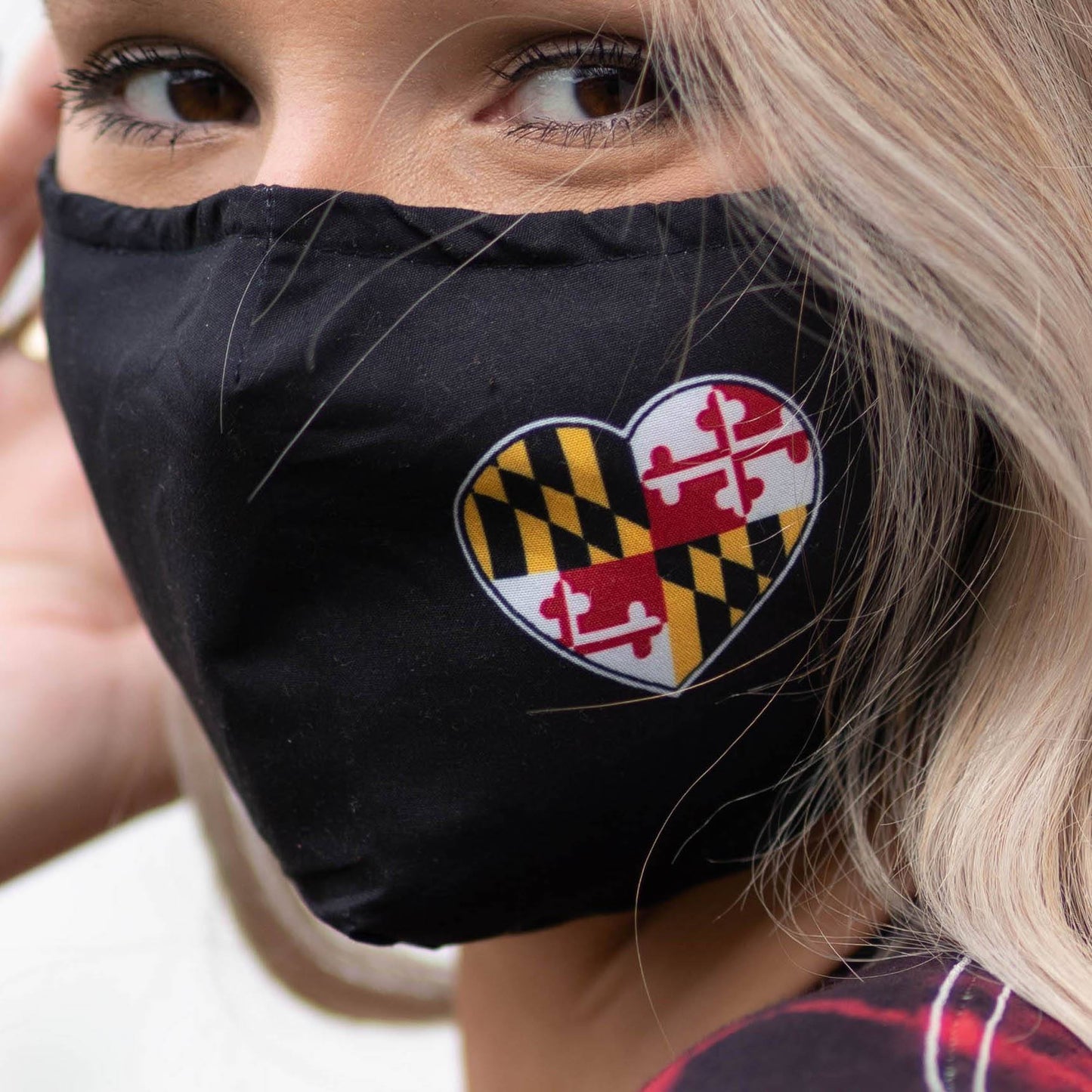 Side Maryland Flag Heart (Black) / Face Mask - Route One Apparel