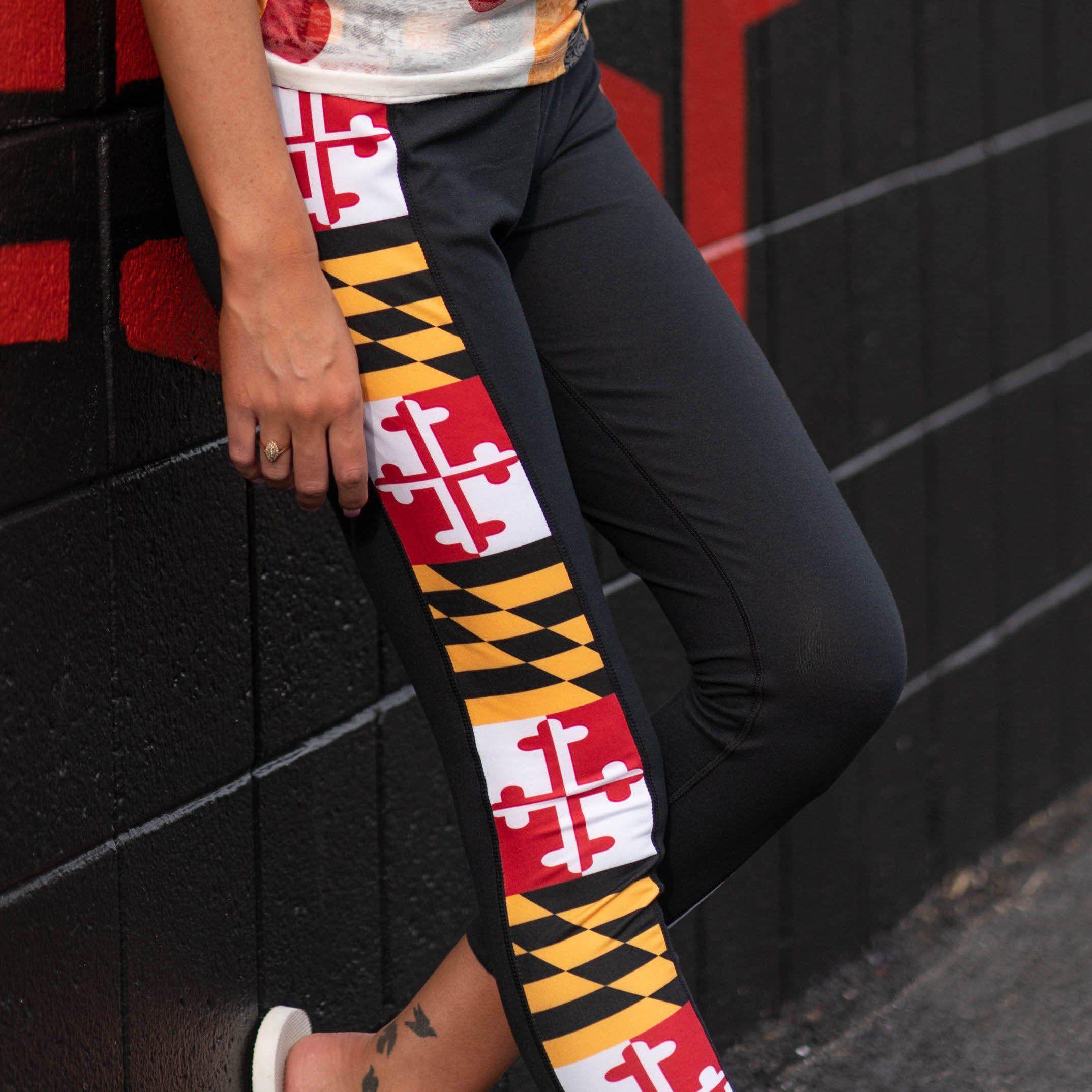 Maryland Flag Sides (Black) / Yoga Leggings - Route One Apparel