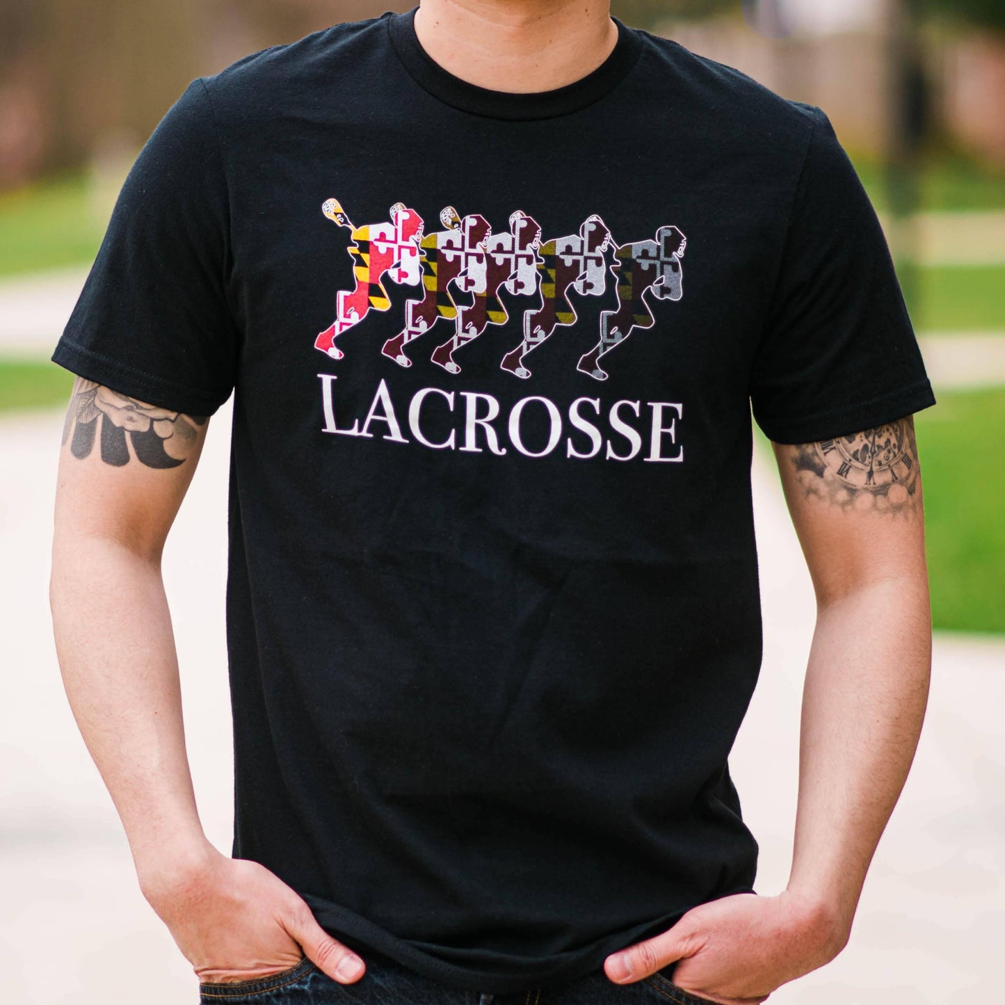 Maryland Flag Lacrosse Player (Black) / Shirt Route One Apparel