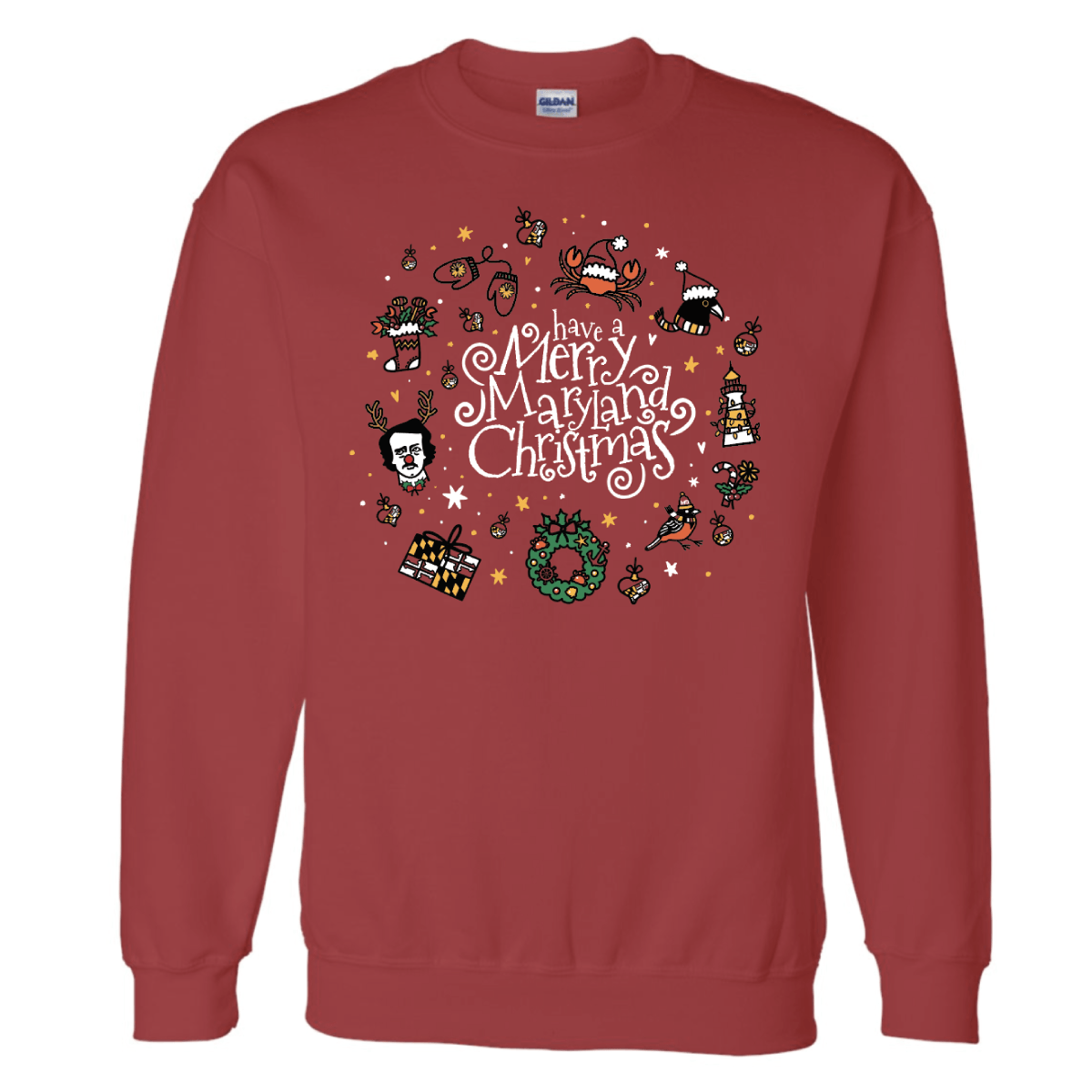 Merry Maryland Christmas Icons (Red) / Crew Sweatshirt - Route One Apparel