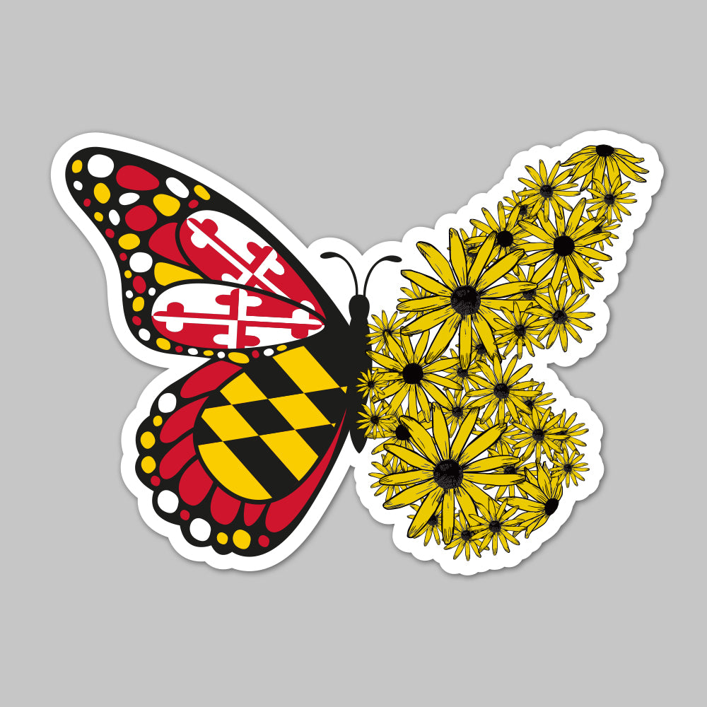 Maryland Flag & Black Eyed Susan Butterfly / Sticker - Route One Apparel