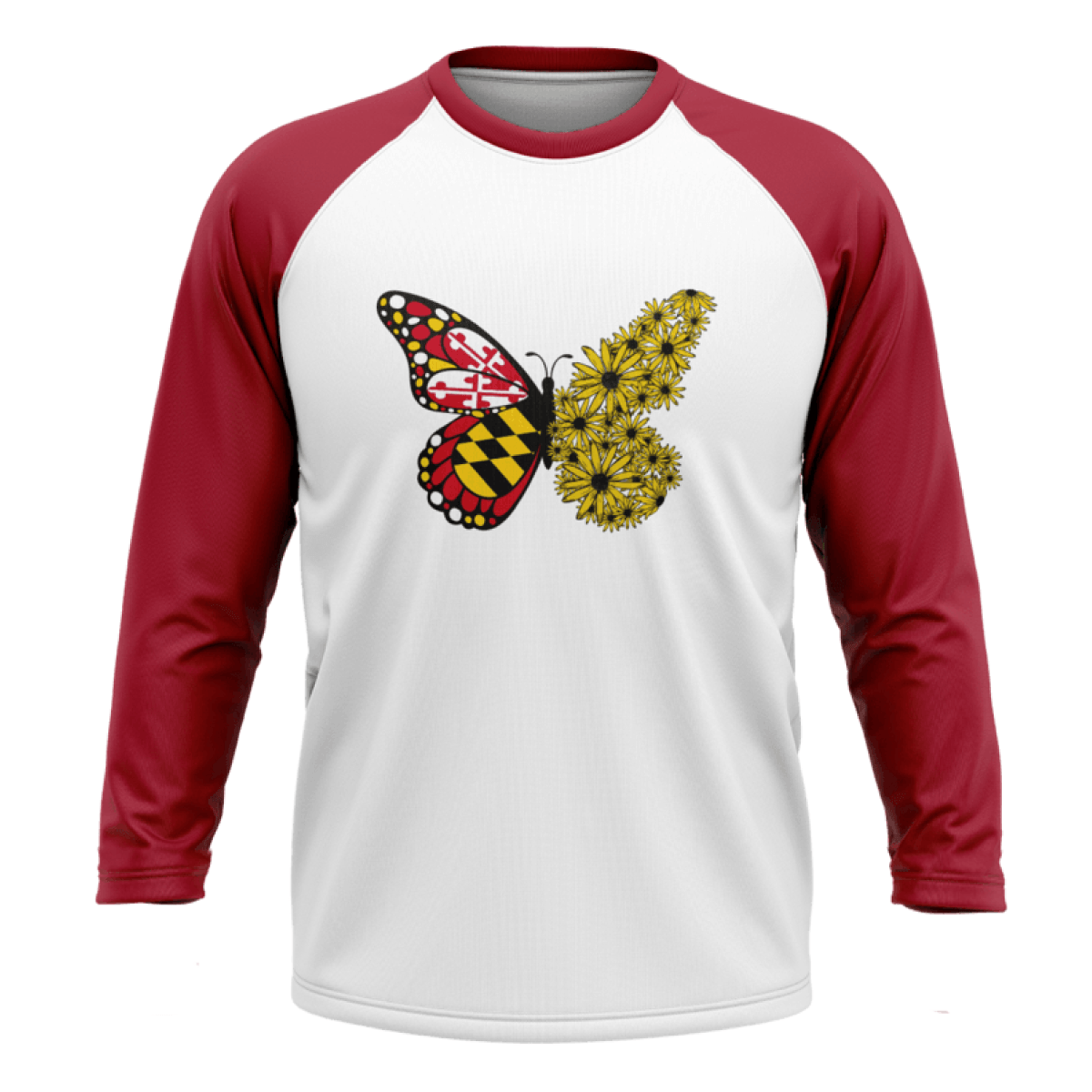 Maryland Flag & Black Eyed Susan Butterfly (Red & White) / Vintage Baseball Jersey - Route One Apparel