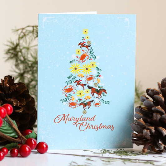 Maryland Christmas Logo Tree (Blue) / 8-Pack Christmas Cards - Route One Apparel