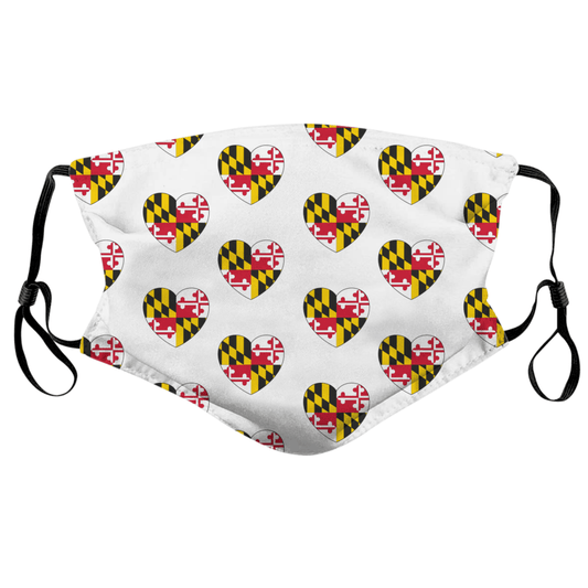 Maryland Heart Pattern (White) / Face Mask - Route One Apparel