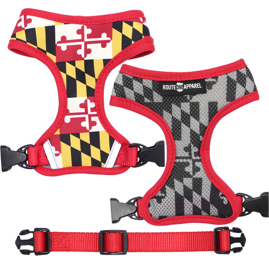 Maryland Flag and Greyscale / Reversible Dog Harness - Route One Apparel
