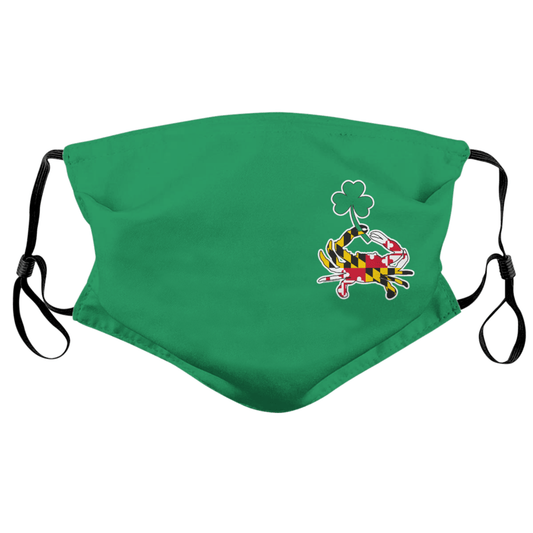 Side Maryland Full Flag Crab with Green Shamrock (Green) / Face Mask - Route One Apparel