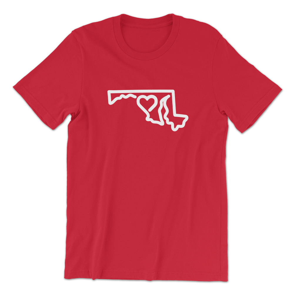 Maryland State Outline with Heart (Red) / Shirt - Route One Apparel