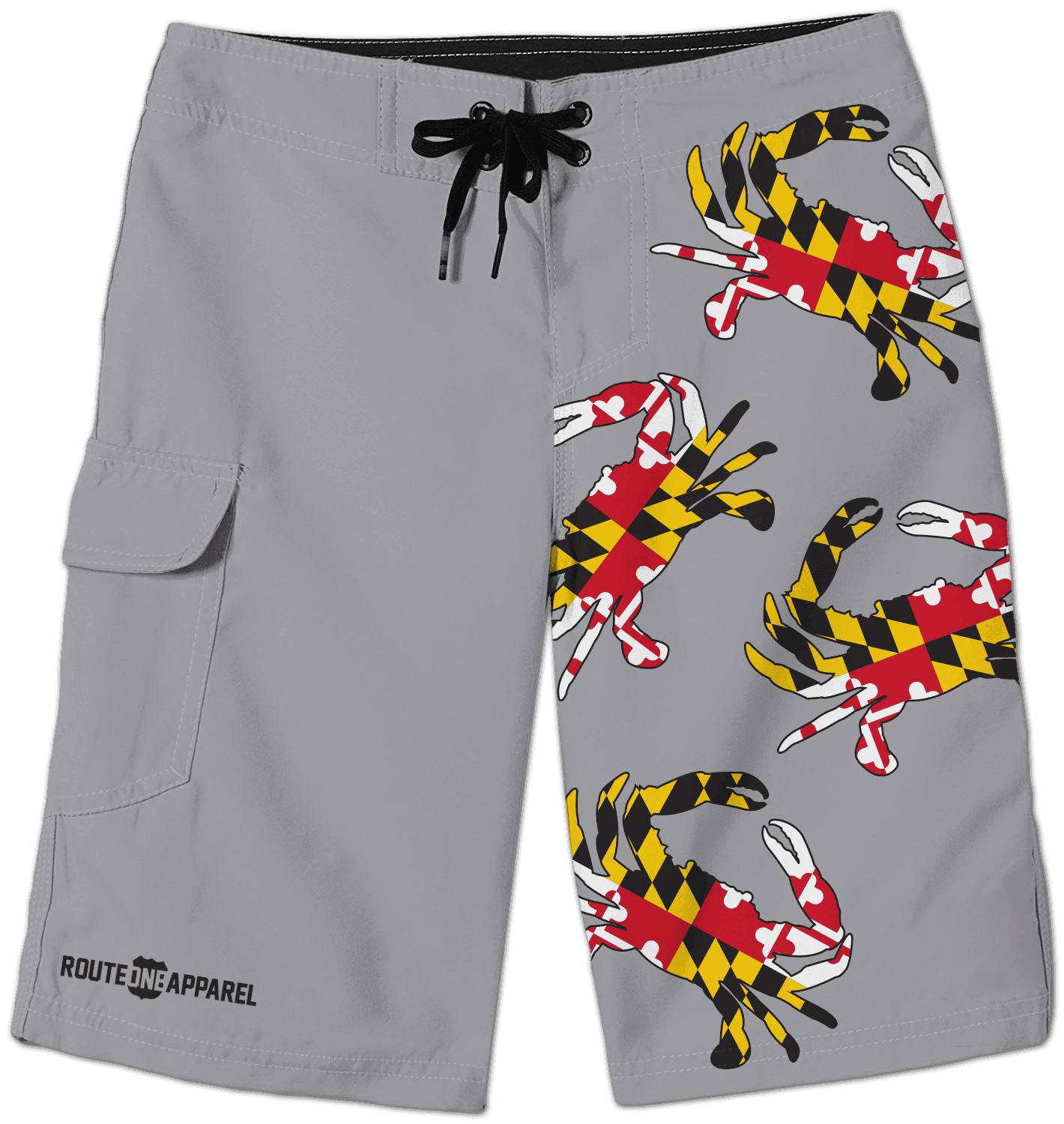 Maryland Full Flag Crab (Grey) / Board Shorts - Route One Apparel
