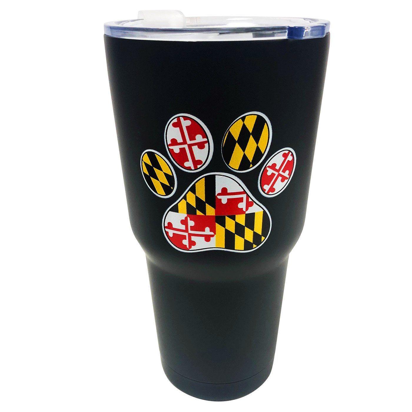 Maryland Full Flag Paw Print (Black) / Large Tumbler - Route One Apparel