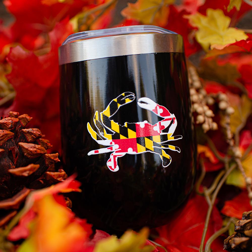 Maryland Full Flag Crab (Black) / Small Wine Tumbler - Route One Apparel