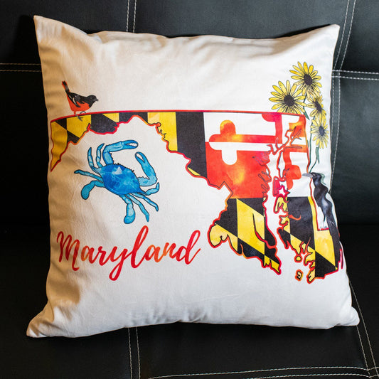Maryland Map & Icons / Throw Pillow - Route One Apparel