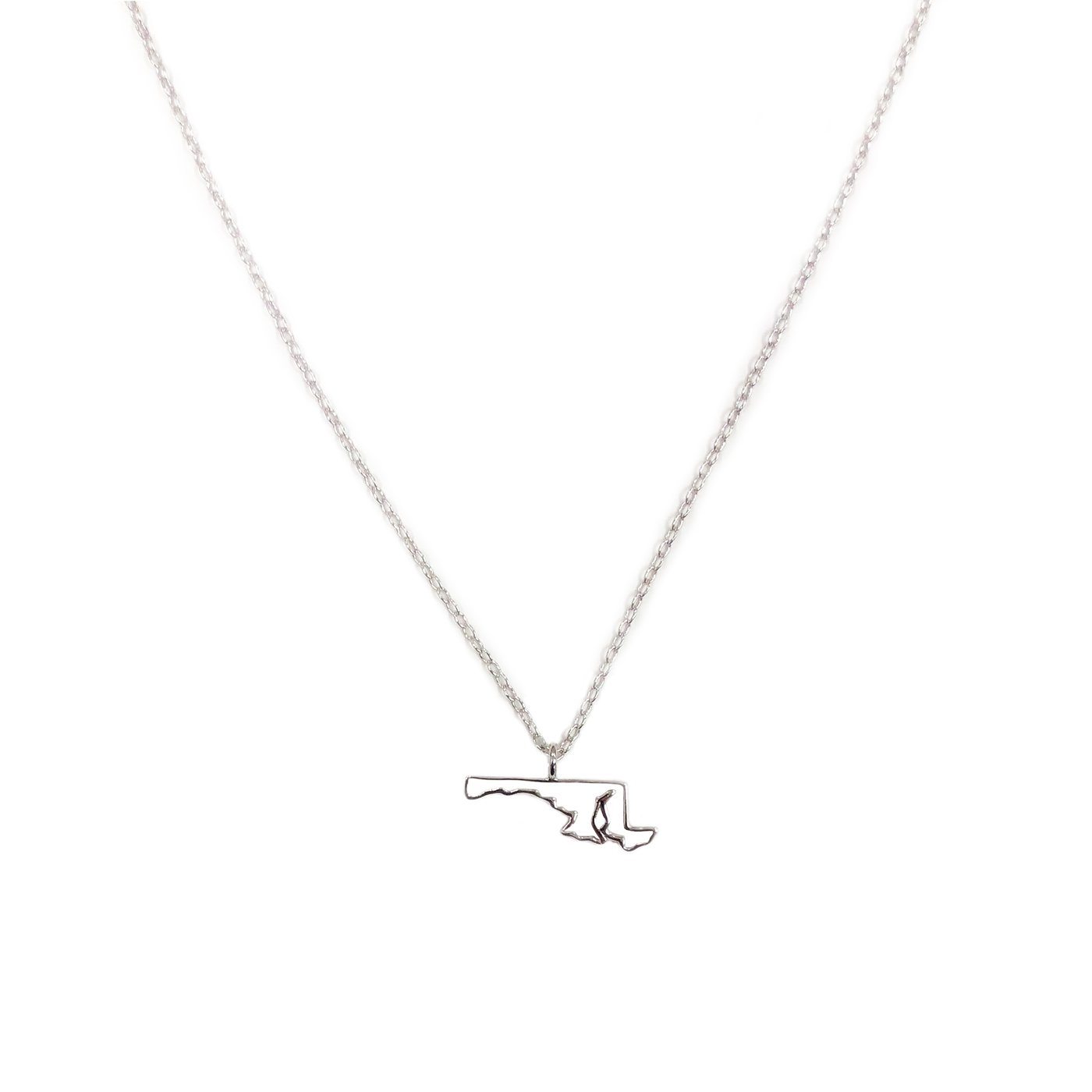 Dainty Outline State of Maryland (Silver) / Necklace - Route One Apparel