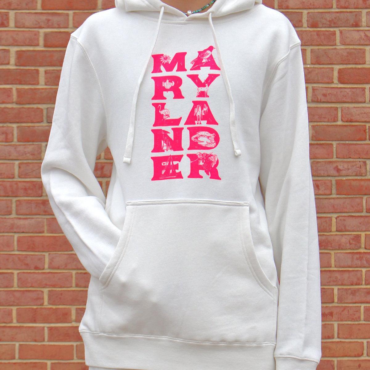 Marylander Stacked (White) / Hoodie - Route One Apparel