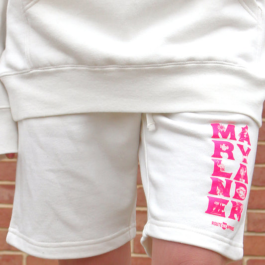 Marylander Stacked (White) / Sweatshorts - Route One Apparel