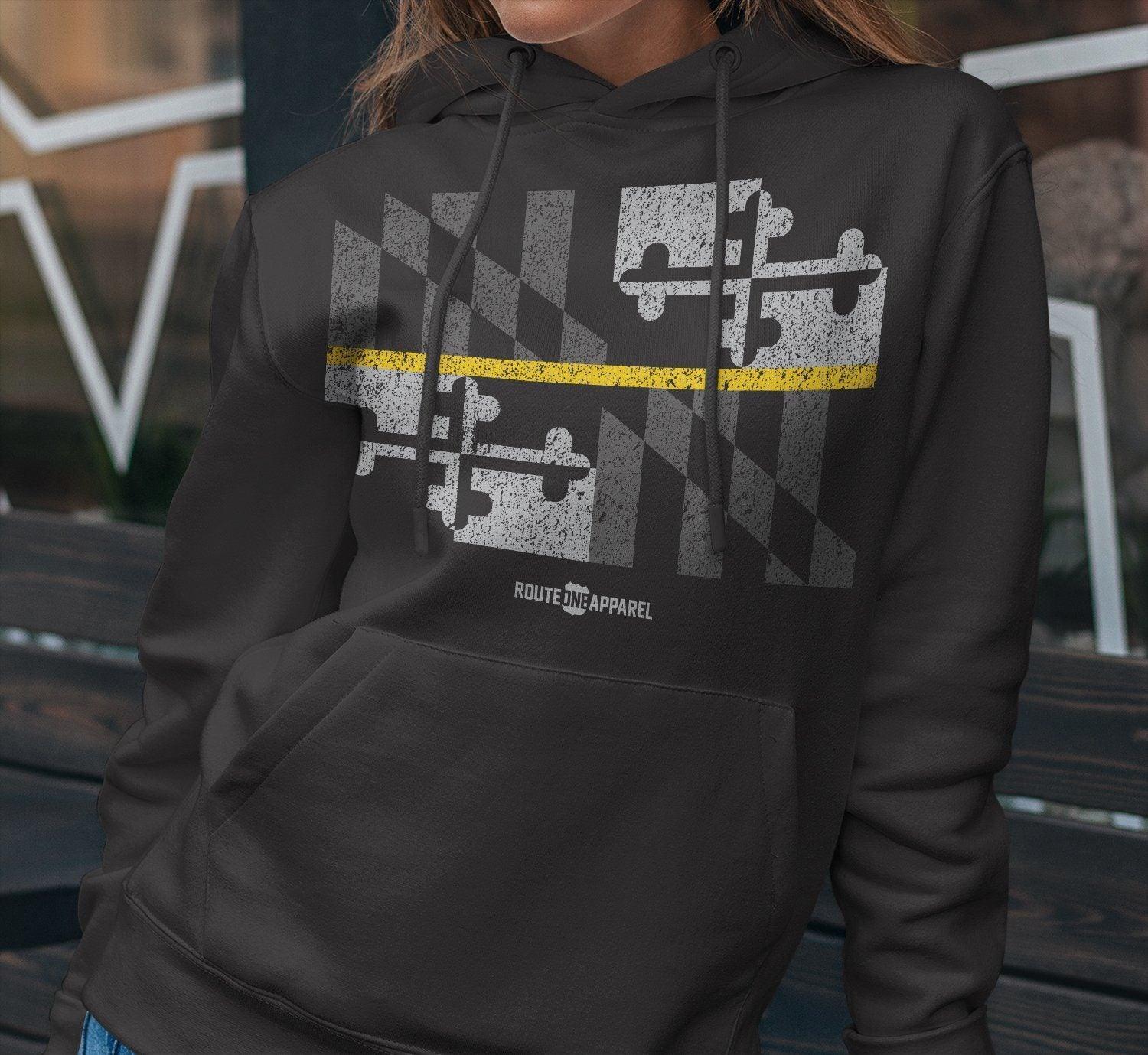 Maryland Flag Gold Line (Black) / Hoodie - Route One Apparel