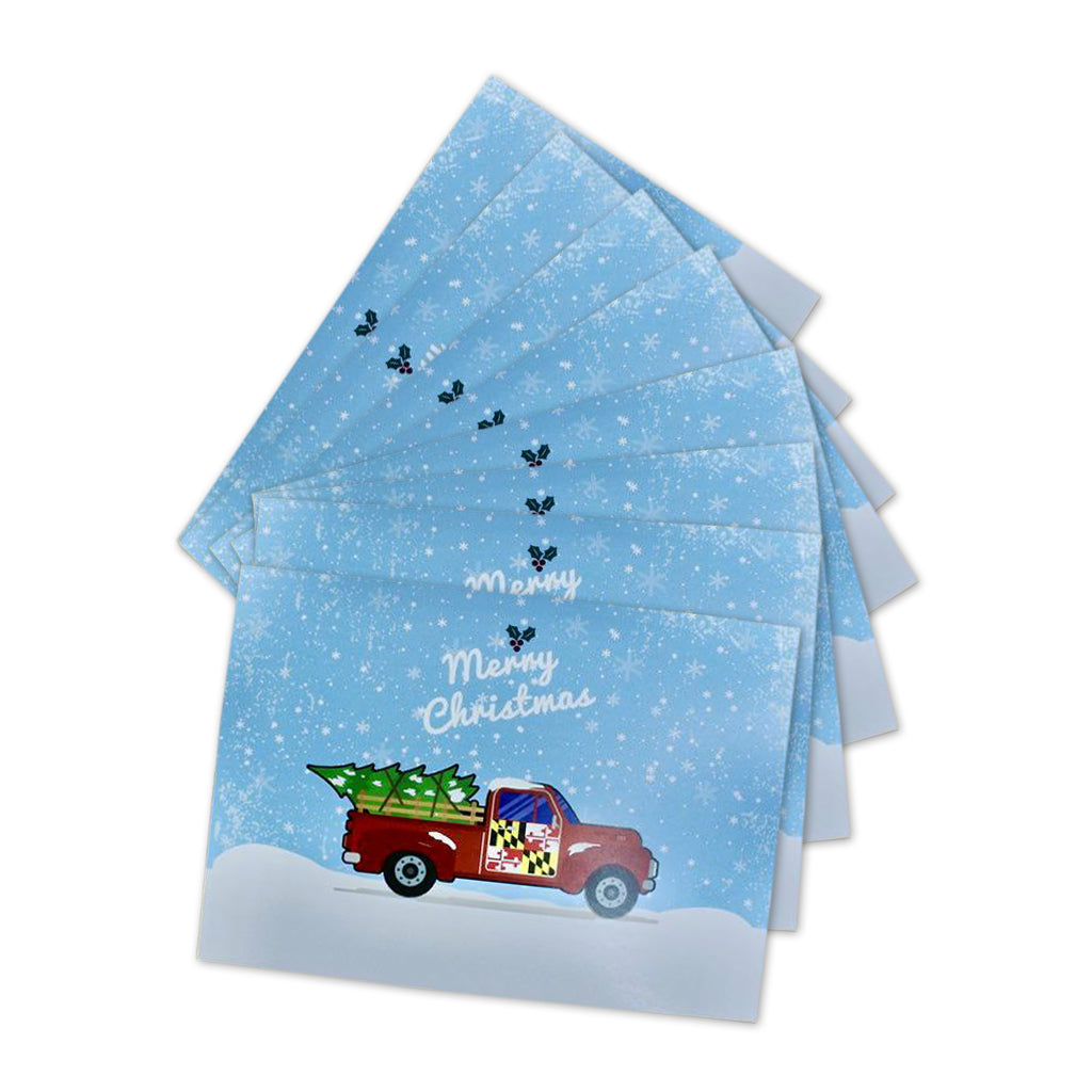 Merry Christmas Truck (Blue) / 8-Pack Christmas Cards - Route One Apparel