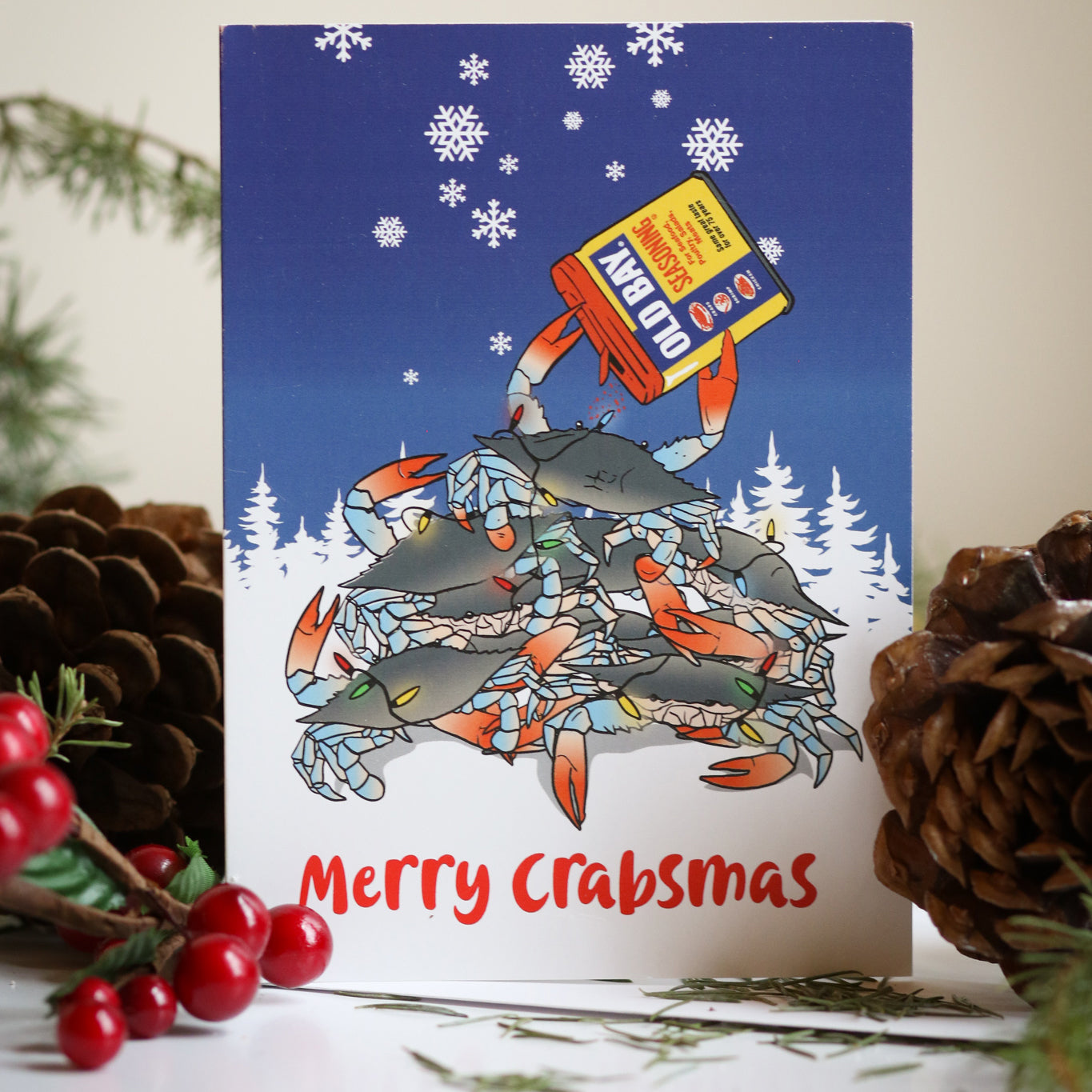 Merry Crabsmas - OLD BAY Christmas Tree Crabs / 8-Pack Christmas Cards - Route One Apparel