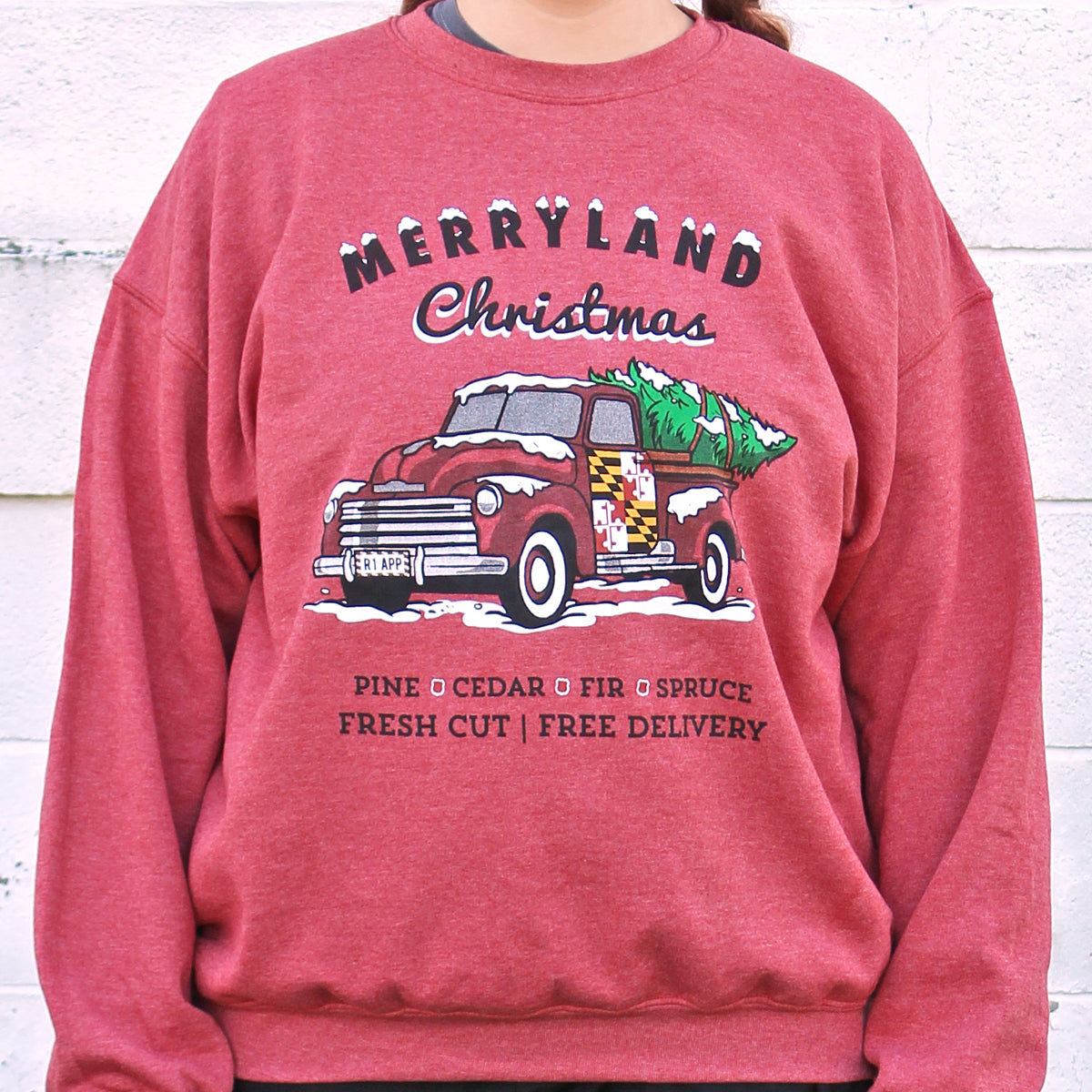 Merryland Christmas Tree Farm (Red) / Crew Sweatshirt - Route One Apparel
