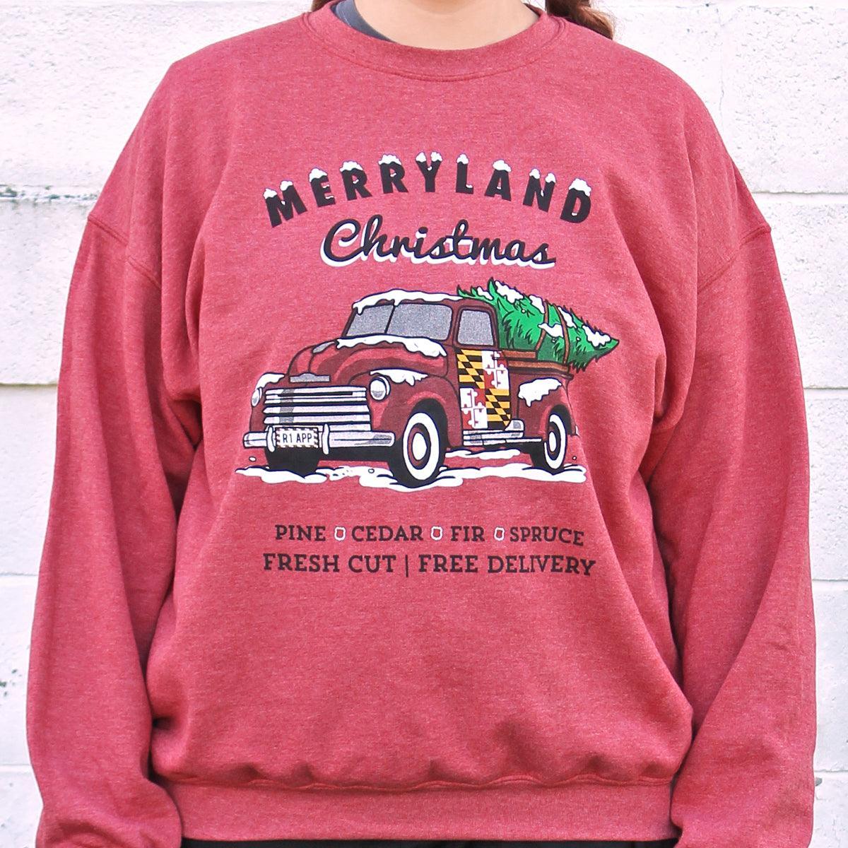 Route One Apparel Merryland Christmas Tree Farm (Red) / Crew Sweatshirt