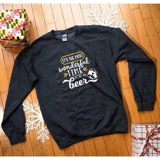 It's The Most Wonderful Time for a Beer (Dark Heather Grey) / Crew Sweatshirt - Route One Apparel