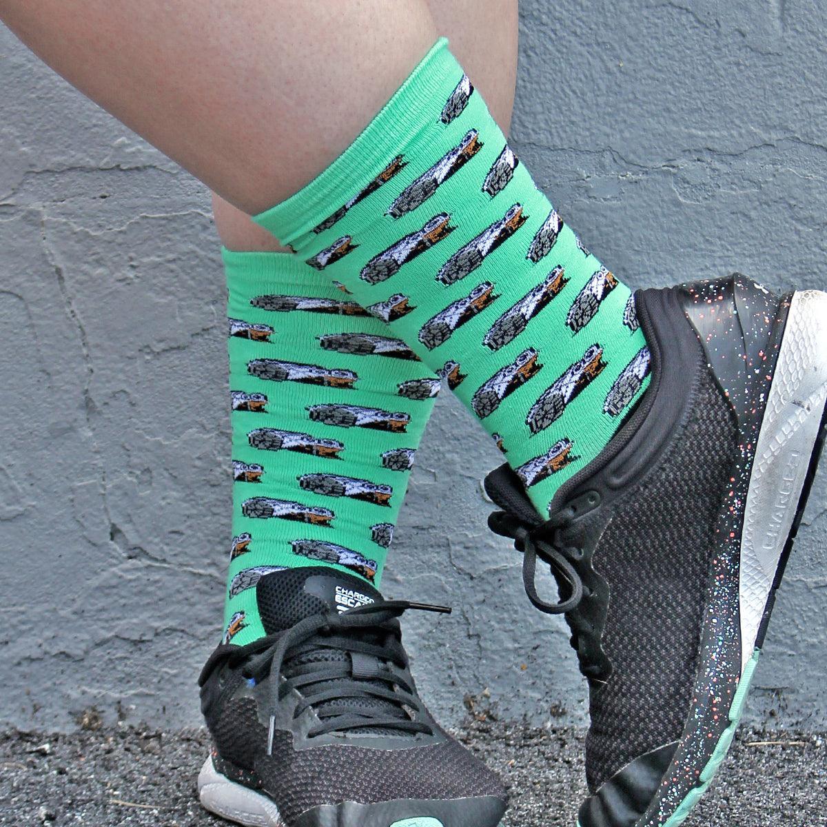 Mr. Trash Wheel Pattern (Teal) / Crew Socks - Route One Apparel