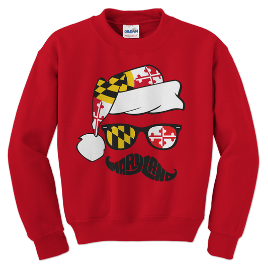 Holiday Maryland Mustache (Red) / Crew Sweatshirt - Route One Apparel